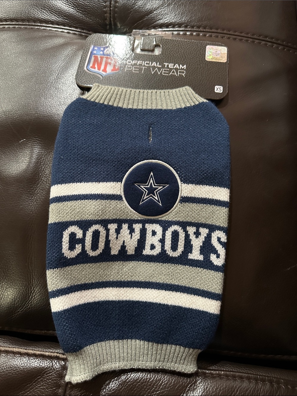 NFL Cowboys Navy and Gray Crewneck Pet Sweater